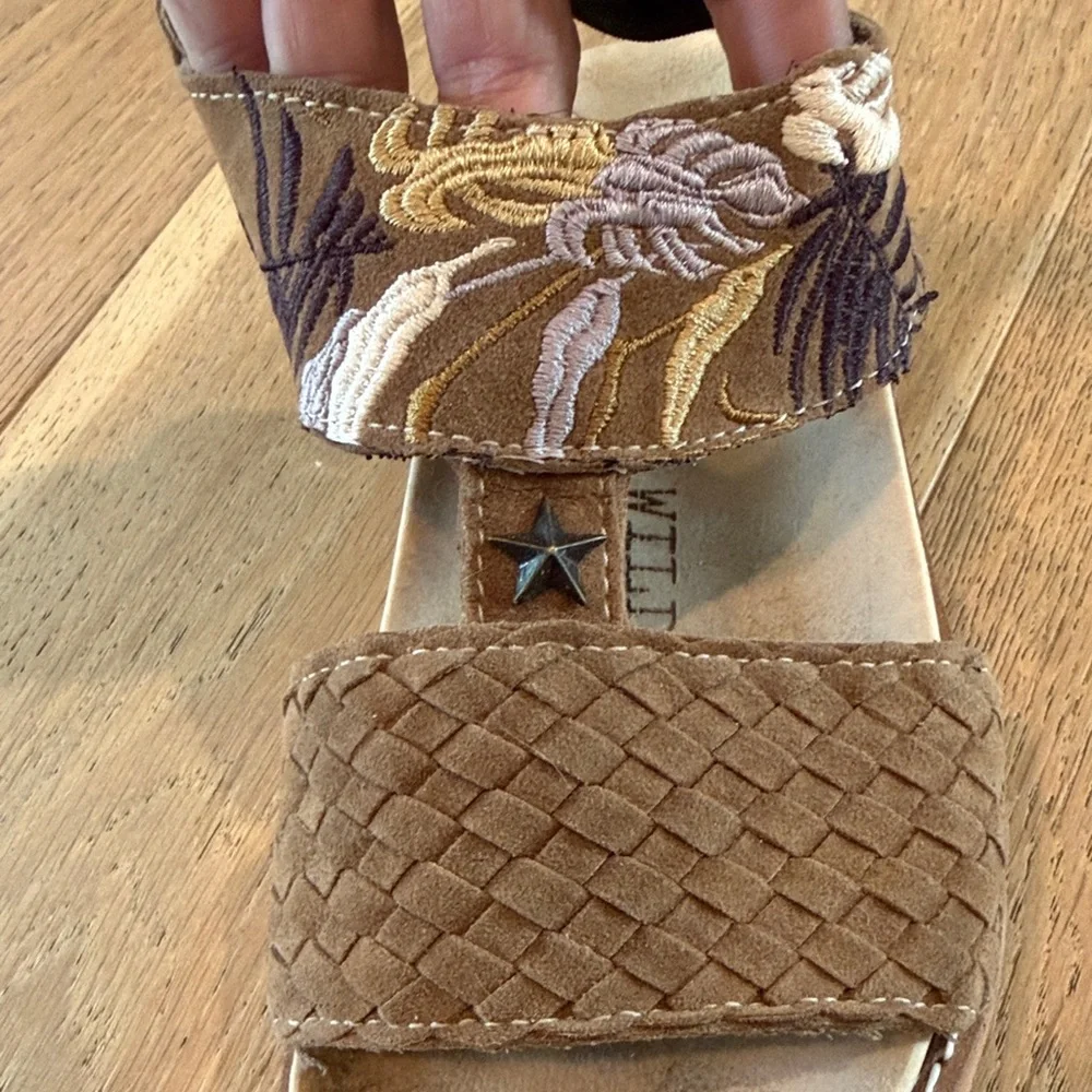 Brown Braided Front Platform Sandals with Embroidered Strap